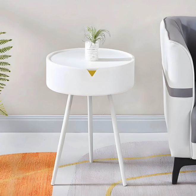 Okrúhly nočný stolík s odnímateľnou plastovou doskou ModernHome