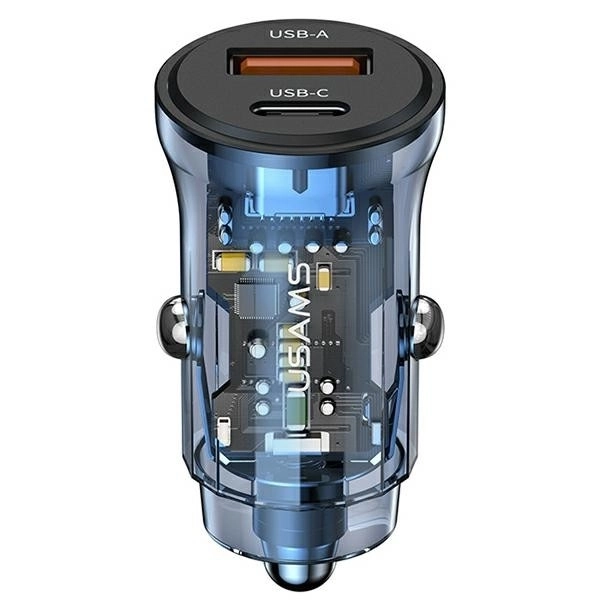 Auto nabíjačka 30W s USB a USB-C rýchlonabíjaním modrá