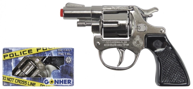 Policajný kovový revolver na kapslíky, strieborný (8 rán)