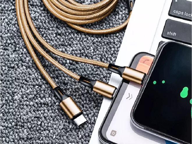 3v1 usb kábel pre telefón lightning kábel iphone micro usb typ-c 1,2 m – Žltá