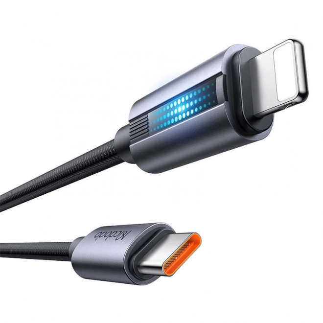 Nabíjací kábel USB-C na Lightning s LED svetlom 36W 1.2m čierny