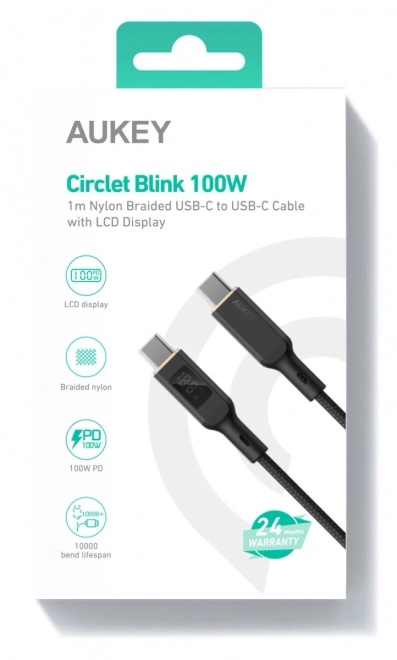 USB-C kábel Aukey s LED displejom a pleteným povrchom