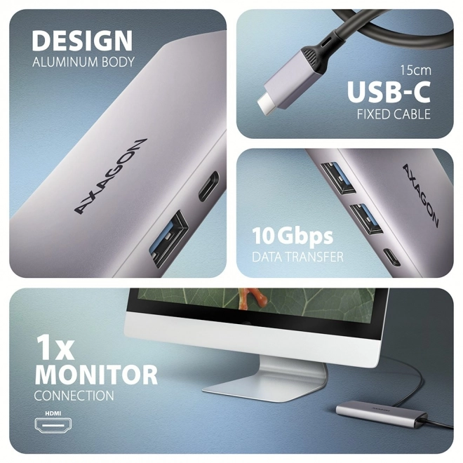 Viacportový USB hub 6v1 AXAGON s 10Gbps