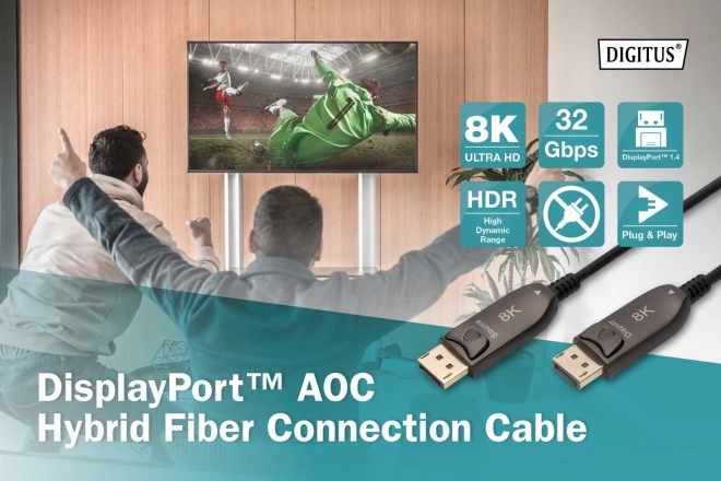 AOC DisplayPort 1.4 8K/60Hz UHD DP/DP M/M hybridný kábel čierny – 20 m