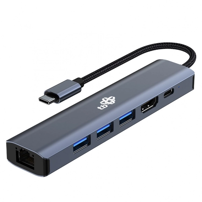 HUB USB-C adaptér 6v1 - HDMI, 3x USB, PD, RJ-45