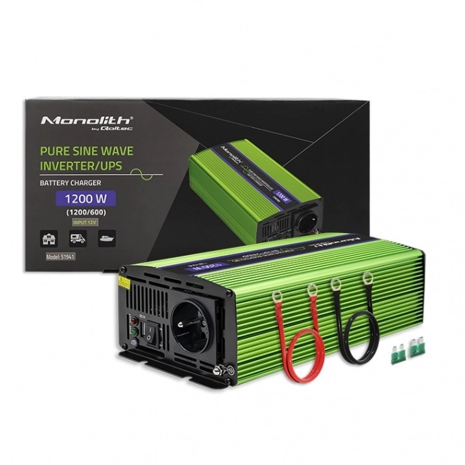 Prenosná nabíjačka a UPS Qoltec 600W 1200W 12V na 230V s čistou sínusovkou