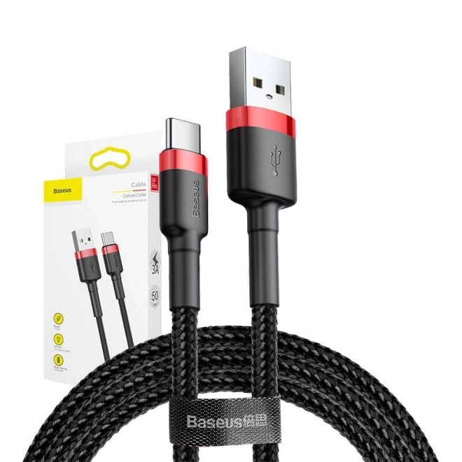 Kábel Baseus Cafule USB-C 3A 0,5 m červeno-čierny