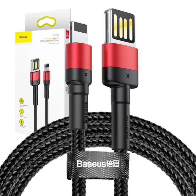 Obojstranný Kábel Usb Lightning 2,4 A 1 m Čierno-červený