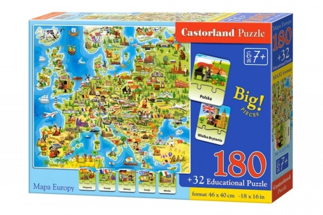 Puzzle Mapy Európy pre Deti - 180 Dielikov