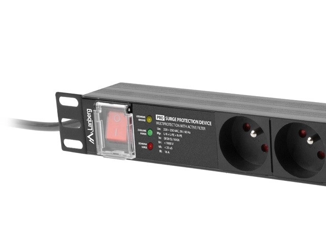 PDU racková napájacia lišta 19" 1U 16A 7X 230V CZ SPD-3MP 2m čierna