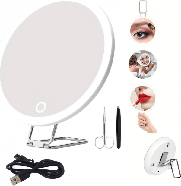 Zväčšovacie make-up zrkadlo 30× s LED osvetlením a príslušenstvom