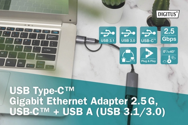 Digitus USB-C a USB-A adaptér na RJ45 2.5 Gigabit Ethernet