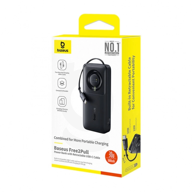 Powerbanka Baseus Free2Pull 10000mAh 30W s káblom čierna