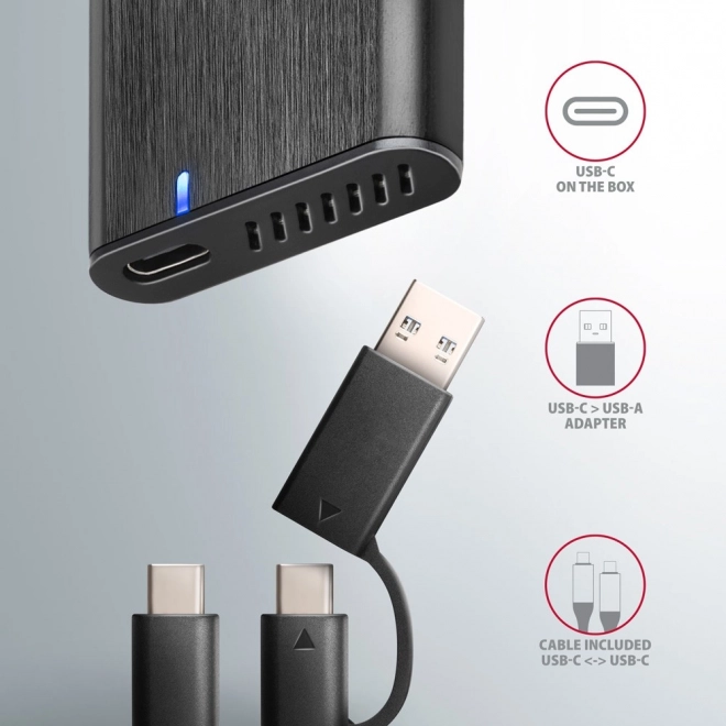 Externá hliníková bezskrutková skrinka AXAGON s USB-C 3.2 Gen 2 pre M.2 NVMe / SATA SSD