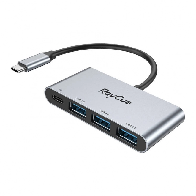 Hub RayCue 4-v-1 USB-C na 3x USB-A 3.0 5Gbps + PD 3.0 100W (šedá)