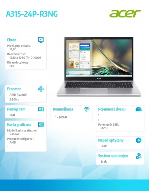 Notebook Acer Aspire 3 s Ryzen 5 a SSD 512 GB