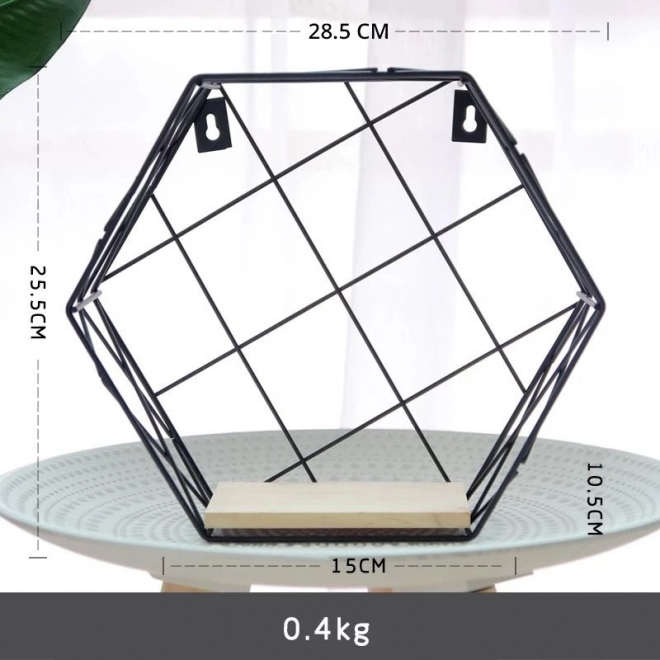 Šesťuholníková polica dekoratívna, štýl Loft - čierna