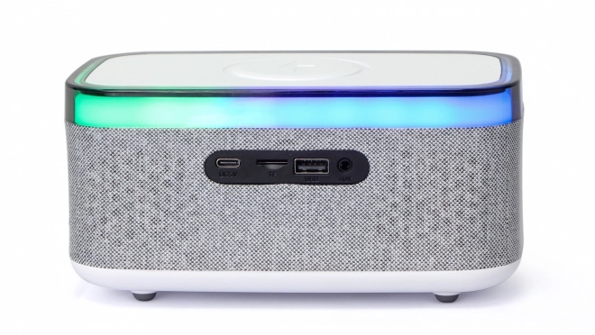 Digitálny budík s bezdrôtovým nabíjaním a DAB/FM rádiom RGB bielo-sivý