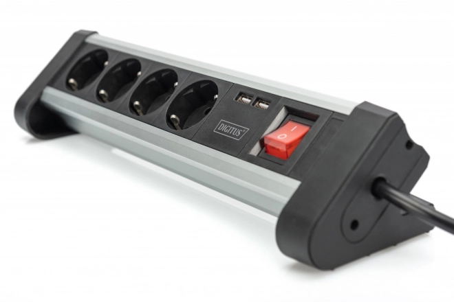 Kancelárska napájacia lišta 45° so 4 zásuvkami, 2x USB (5V/2A), otočná 290°