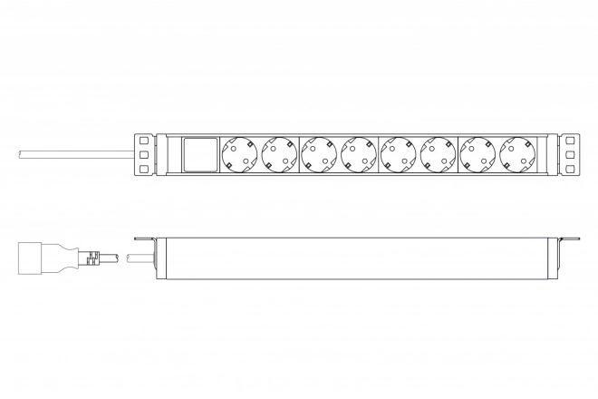 Zásuvková lišta PDU pre 19" Rack, 8x zásuvka Unischuko s ochranným kontaktom