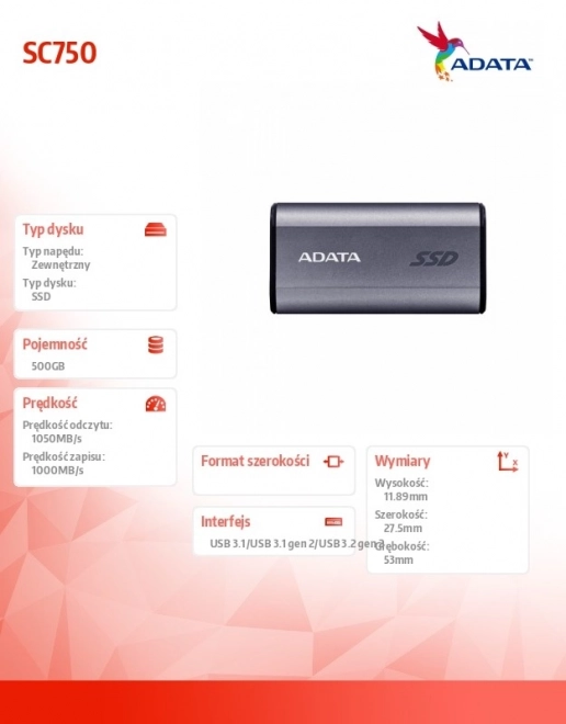 Externý disk SSD 500GB USB3.2C