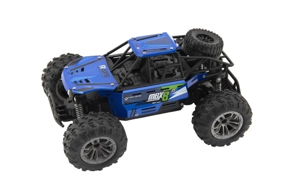 Auto RC buggy off-road modré 22cm plastové 2,4GHz batéria + dobíjací balíček v krabici 32x16x18cm