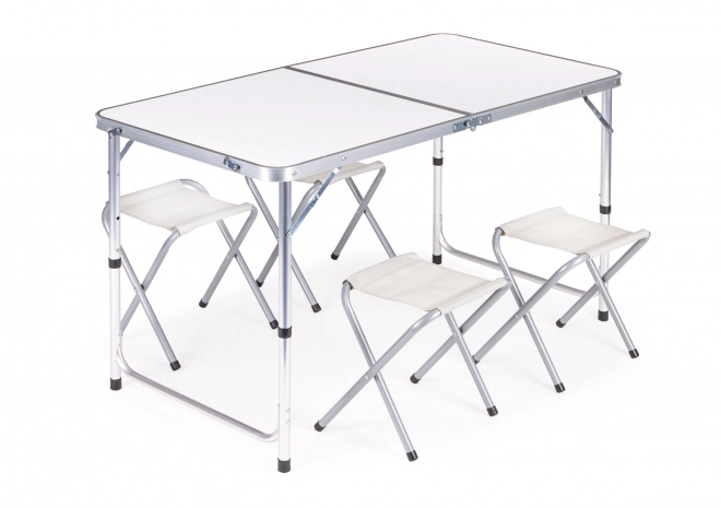 Turistický skladací set so stolom a 4 stoličkami Biela