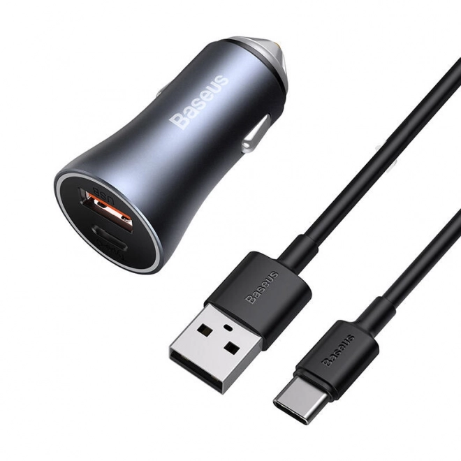 Autonabíjačka Baseus Golden Contactor Pro USB + USB-C QC4.0+ PD SCP 40W sivá + kábel USB na USB-C 1m čierny