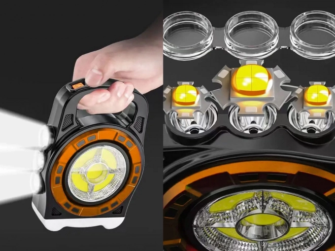 Solárna prenosná nabíjacia LED lampa s reflektorom a powerbankou