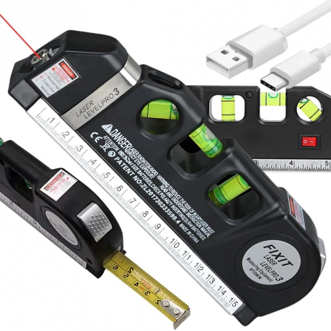Laserová vodováha s metrom 2,5 m a USB nabíjaním