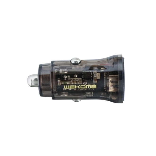 Autonabíjačka s dvoma USB-A portami, rýchle nabíjanie, 15W, čierna/priehľadná