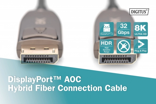 AOC DisplayPort 1.4 8K/60Hz UHD DP/DP M/M hybridný kábel čierny – 20 m