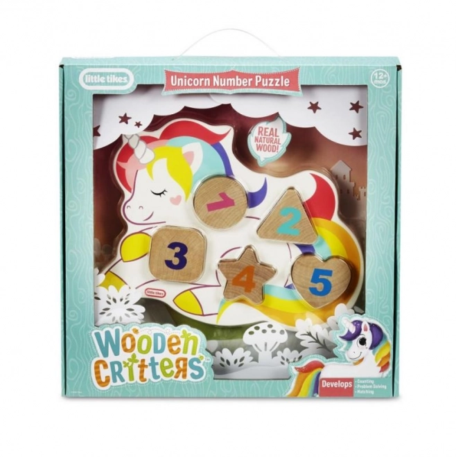 Little Tikes Drevené puzzle s číslami - Jednorožec, Dinosaurus, Lama
