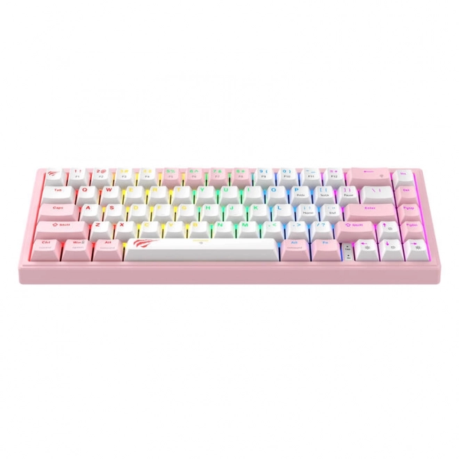 Mechanická herná klávesnica Havit RGB v ružovo-bielej farbe