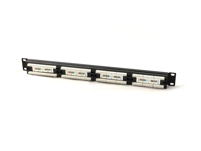 Patch panel 24 portov, 19 palcov, kategória 5e, U/UTP, čierny