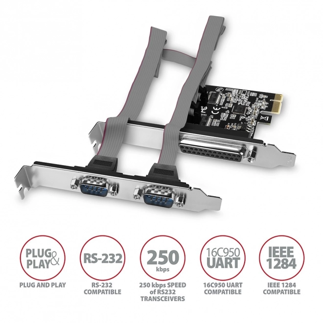 PCIe karta s paralelným LPT portom a dvoma RS232 sériovými portami