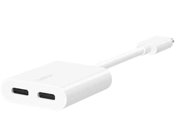 Adaptér Dual USB-C Audio + Nabíjanie Rockstar biely