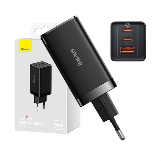 Nabíjačka Baseus GaN5 Pro 2x USB-C + USB 65W čierna