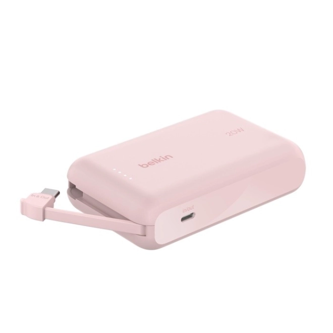 PowerBank BoostCharge 10000 mAh 20W s vstavaným USB-C káblom, ružový