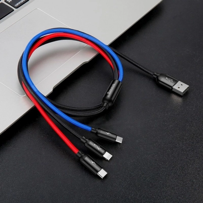 Baseus Univerzálny 3v1 Nabíjací Kábel USB C/Lightning/Micro - Čierny