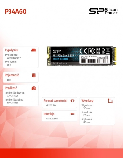 SSD Disk Silicon Power P34A60 1TB NVMe M.2