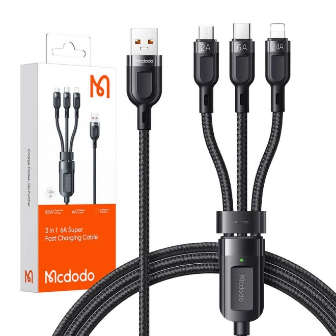 Kábel 3v1 USB na USB-C / Lightning / Micro USB, Mcdodo CA-0930, 6A, 1,2 m (čierny)