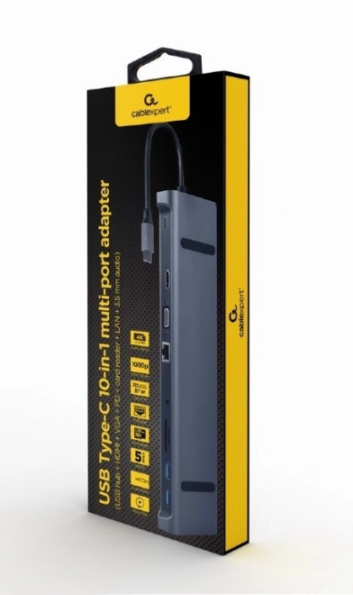 Viacportový adaptér USB-C 10v1 s HDMI, VGA a čítačkou kariet