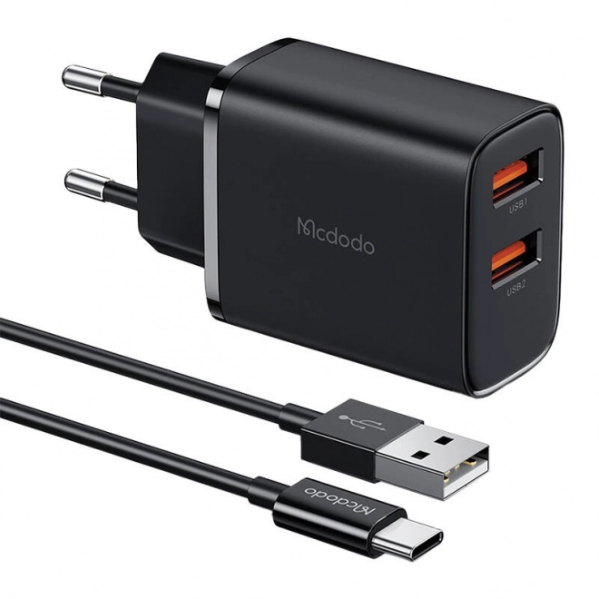 Mcdodo nabíjačka USB-A 2-portová 12W čierna s káblom USB-C