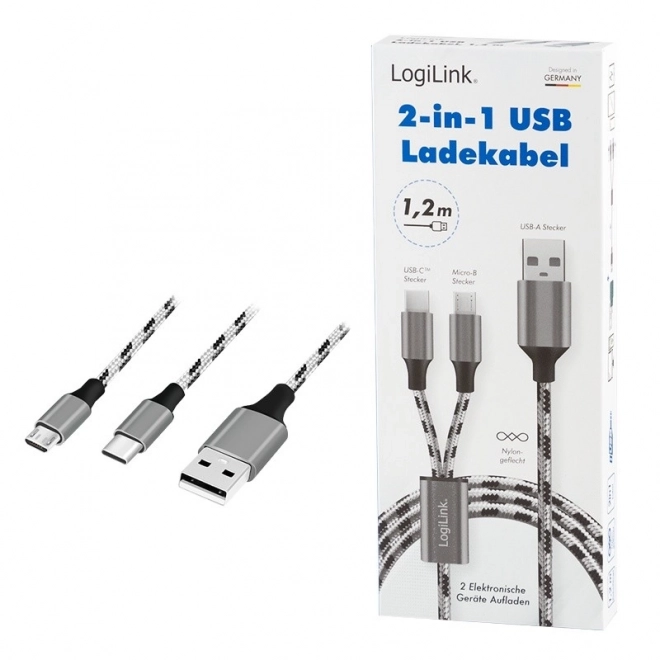 Univerzálny kábel 2 v 1 USB A na Micro USB a USB-C LogiLink 1,2 m