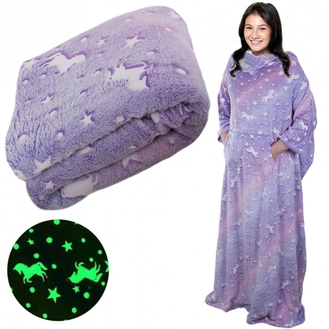 Deka s rukávmi fleece teplá mikina župan neon – fialová