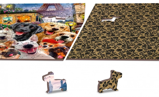 Drevené puzzle šteňatá v Paríži 2v1