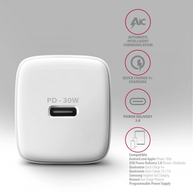 Nabíjačka AXAGON ACU PD30W s USB-C a rýchlym nabíjaním