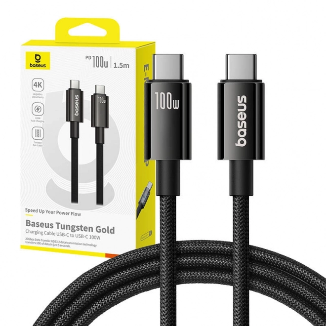 Nabíjací kábel Baseus Tungsten Gold USB-C na USB-C 100W 1,5m čierny