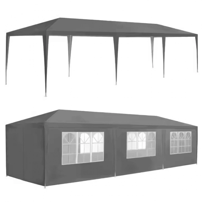 Záhradný pavilónový stan 3x9 m, 8 stien, sivý